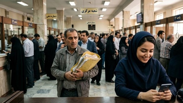 هوش مصنوعی گرین بانک؛ وام بدون ضامن، بدون شعبه Alt: شعبهای شلوغ و متقضیان سردرگم و درمانده